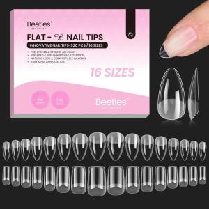 imageBeetles Gel Nail Tips FlatX  Coffin Short 160pcs 16 Sizes PreEtched Half Matte Full Cover Soft Acrylic False Nail Tips Clear Press on Easy DIY Extension Salon for Flat ampamp Natural Nail Beds33Short Almond Square 320pcs FlatX Nail Tips
