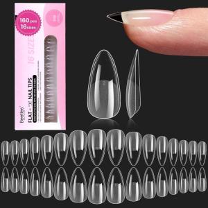 imageBeetles Gel Nail Tips FlatX  Coffin Short 160pcs 16 Sizes PreEtched Half Matte Full Cover Soft Acrylic False Nail Tips Clear Press on Easy DIY Extension Salon for Flat ampamp Natural Nail Beds02Medium Almond 160pcs FlatX Nail Tips
