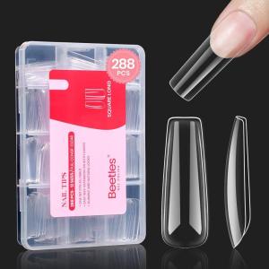 imageBeetles Gel Nail Tips Short Coffin PreEtched Nail Tips 12 Sizes 288 Pcs Full Cover Soft Tips Half Matte False Nails Clear Acrylic Glue on Nails Extension DIY Manicure Gifts for WomenA2Square Long 288pcs Clear Nail Tips