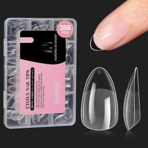 imageBeetles Gel Nail Tips Short Coffin PreEtched Nail Tips 12 Sizes 288 Pcs Full Cover Soft Tips Half Matte False Nails Clear Acrylic Glue on Nails Extension DIY Manicure Gifts for Women11Almond Extra Short 288pcsEtch X Nail Tips