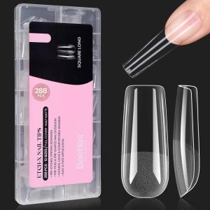 imageBeetles Gel Nail Tips Short Coffin PreEtched Nail Tips 12 Sizes 288 Pcs Full Cover Soft Tips Half Matte False Nails Clear Acrylic Glue on Nails Extension DIY Manicure Gifts for Women35Square Long 288pcsEtch X Nail Tips