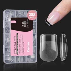 imageBeetles Gel Nail Tips Short Coffin PreEtched Nail Tips 12 Sizes 288 Pcs Full Cover Soft Tips Half Matte False Nails Clear Acrylic Glue on Nails Extension DIY Manicure Gifts for Women32Square Extra Short 288pcs2Etch X Nail Tips