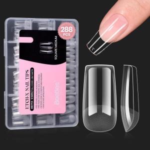 imageBeetles Gel Nail Tips Short Coffin PreEtched Nail Tips 12 Sizes 288 Pcs Full Cover Soft Tips Half Matte False Nails Clear Acrylic Glue on Nails Extension DIY Manicure Gifts for Women34Square Medium 288pcs Etch X Nail Tips