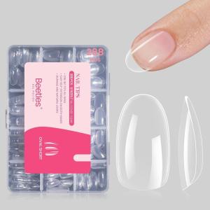 imageBeetles Gel Nail Tips Short Coffin PreEtched Nail Tips 12 Sizes 288 Pcs Full Cover Soft Tips Half Matte False Nails Clear Acrylic Glue on Nails Extension DIY Manicure Gifts for WomenBOval Short 288pcs Clear Nail Tips
