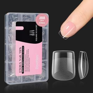 imageBeetles Gel Nail Tips Short Coffin PreEtched Nail Tips 12 Sizes 288 Pcs Full Cover Soft Tips Half Matte False Nails Clear Acrylic Glue on Nails Extension DIY Manicure Gifts for Women31Square Extra Short 288pcs1Etch X Nail Tips