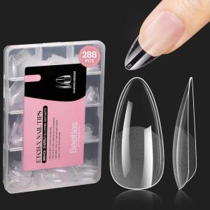 imageBeetles Gel Nail Tips Short Coffin PreEtched Nail Tips 12 Sizes 288 Pcs Full Cover Soft Tips Half Matte False Nails Clear Acrylic Glue on Nails Extension DIY Manicure Gifts for Women13Almond Medium 288pcsEtch X Nail Tips