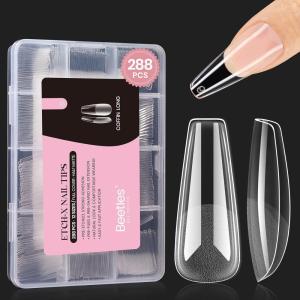 imageBeetles Gel Nail Tips Short Coffin PreEtched Nail Tips 12 Sizes 288 Pcs Full Cover Soft Tips Half Matte False Nails Clear Acrylic Glue on Nails Extension DIY Manicure Gifts for Women23Coffin Long 288pcsEtch X Nail Tips
