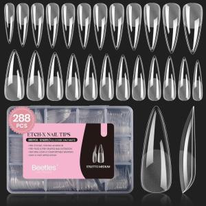 imageBeetles Gel Nail Tips Short Coffin PreEtched Nail Tips 12 Sizes 288 Pcs Full Cover Soft Tips Half Matte False Nails Clear Acrylic Glue on Nails Extension DIY Manicure Gifts for Women4Stiletto Medium 288pcsEtch X Nail Tips