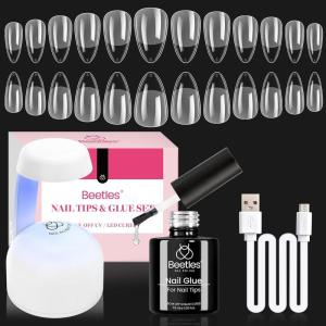 imageBeetles Gel Nail Tips Short Coffin PreEtched Nail Tips 12 Sizes 288 Pcs Full Cover Soft Tips Half Matte False Nails Clear Acrylic Glue on Nails Extension DIY Manicure Gifts for WomenDAmond Short 504pcsEtch X Nail Tips Kit