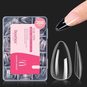 imageBeetles Gel Nail Tips Short Coffin PreEtched Nail Tips 12 Sizes 288 Pcs Full Cover Soft Tips Half Matte False Nails Clear Acrylic Glue on Nails Extension DIY Manicure Gifts for Women82Almond Medium 288pcs Clear Nail Tips