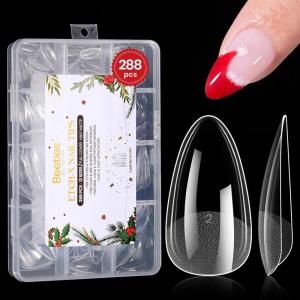 imageBeetles Gel Nail Tips Short Coffin PreEtched Nail Tips 12 Sizes 288 Pcs Full Cover Soft Tips Half Matte False Nails Clear Acrylic Glue on Nails Extension DIY Manicure Gifts for Women9Almond Short 288pcs Christmas Limited Set
