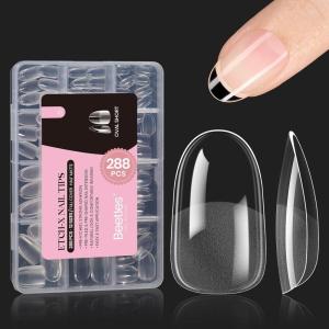 imageBeetles Gel Nail Tips Short Coffin PreEtched Nail Tips 12 Sizes 288 Pcs Full Cover Soft Tips Half Matte False Nails Clear Acrylic Glue on Nails Extension DIY Manicure Gifts for Women5Oval Short 288pcsEtch X Nail Tips