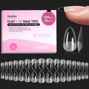 imageBeetles HemaFree Nail Glue for Acrylic Nails Tips TPO Free 2Pcs 10ml Long Lasting Uv Nail Glue for False Nail Tips Clear Press On Nails SkinFriendly U V Light Required11Short Almond 320pcs FlatX Nail Tips