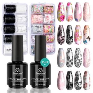 imageBeetles Liquid Latex for Nail 15ml  Peel off Nail Polish Cuticle Guard with Plastic Nail Care Stick Christmas Nails Design AirDry Liquid Latex Barrier for Protector FingersNail Foil Glue with Lace Stickers 2 Pcs