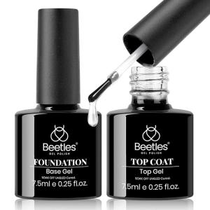 imageBeetles Matte Gel Top Coat for Gel Nail Polish 75ML Chrome Proof Matte Top Coat No Wipe PowderResist Matte Finish for Detail Chrome Nail Powder Painting Long Lasting UV Nail Art002pcs No Wipe Gel Top Coat and Base Coat Set