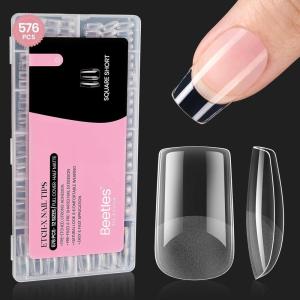 imageBeetles Medium Almond Nail Tips 576pcs 12 Sizes PreEtched Soft Gel Nail Tips Half Matte Full Cover False Nail Tips Clear Acrylic Nails Glue on Nails DIY Nail Extension Gift for Women42Square Short 576pcs Etch X Nail Tips 