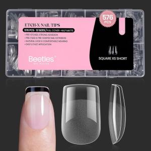 imageBeetles Medium Almond Nail Tips 576pcs 12 Sizes PreEtched Soft Gel Nail Tips Half Matte Full Cover False Nail Tips Clear Acrylic Nails Glue on Nails DIY Nail Extension Gift for Women41Square Extra Short 576pcs Etch X Nail Tips 