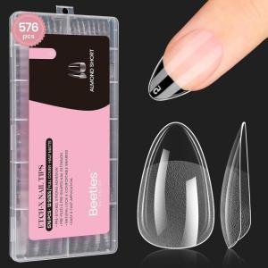 imageBeetles Medium Almond Nail Tips 576pcs 12 Sizes PreEtched Soft Gel Nail Tips Half Matte Full Cover False Nail Tips Clear Acrylic Nails Glue on Nails DIY Nail Extension Gift for Women22Almond Short 576pcs Etch X Nail Tips 