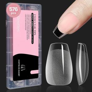 imageBeetles Medium Almond Nail Tips 576pcs 12 Sizes PreEtched Soft Gel Nail Tips Half Matte Full Cover False Nail Tips Clear Acrylic Nails Glue on Nails DIY Nail Extension Gift for Women31Coffin Extra Short 576pcs Etch X Nail Tips 