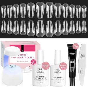 imageBeetles Medium Almond Nail Tips 576pcs 12 Sizes PreEtched Soft Gel Nail Tips Half Matte Full Cover False Nail Tips Clear Acrylic Nails Glue on Nails DIY Nail Extension Gift for Women73Coffin Medium 576pcs EtchX Nail Kit