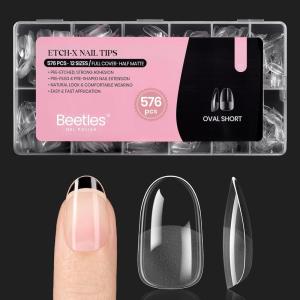 imageBeetles Medium Almond Nail Tips 576pcs 12 Sizes PreEtched Soft Gel Nail Tips Half Matte Full Cover False Nail Tips Clear Acrylic Nails Glue on Nails DIY Nail Extension Gift for Women6Oval Short 576pcs Etch X Nail Tips 