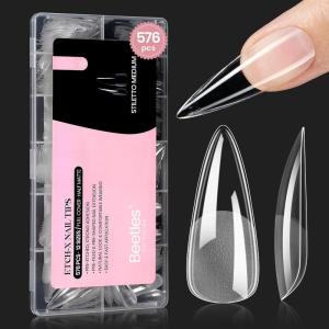 imageBeetles Medium Almond Nail Tips 576pcs 12 Sizes PreEtched Soft Gel Nail Tips Half Matte Full Cover False Nail Tips Clear Acrylic Nails Glue on Nails DIY Nail Extension Gift for Women5Stiletto Medium 576pcs Etch X Nail Tips 