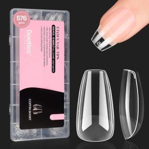 imageBeetles Medium Almond Nail Tips 576pcs 12 Sizes PreEtched Soft Gel Nail Tips Half Matte Full Cover False Nail Tips Clear Acrylic Nails Glue on Nails DIY Nail Extension Gift for Women32Coffin Short 576pcs Etch X Nail Tips 