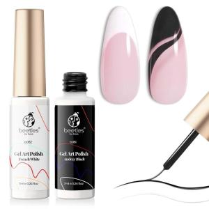 imageBeetles Metallic Gel Nail Polish Liner Set Silver Bronze Gold 2pcs Gel Liner Nail Art Chrome 3D HighGloss Effect for Nail Paint Design with Thin Brush DIY French Manicure Curing Requires at Home0Blackwhite