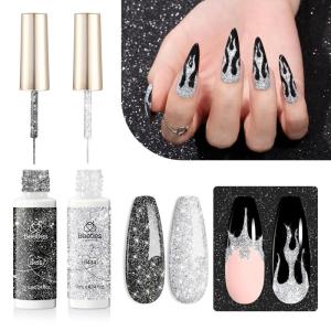 imageBeetles Metallic Gel Nail Polish Liner Set Silver Bronze Gold 2pcs Gel Liner Nail Art Chrome 3D HighGloss Effect for Nail Paint Design with Thin Brush DIY French Manicure Curing Requires at Home0Midnight Clubbing