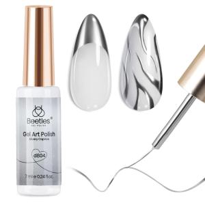 imageBeetles Metallic Silver Liner Gel Nail Art 7ml French Tip Gel Nail Polish 3D Mirror Chrome Effect Metal Painted Pens for Thin French Swirl Line Nail Art Polish Soak off Uv Lamp Manicure SalonGel Silver