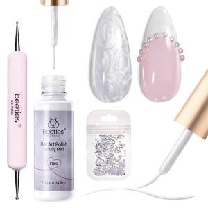 imageBeetles Metallic Silver Liner Gel Nail Art 7ml French Tip Gel Nail Polish 3D Mirror Chrome Effect Metal Painted Pens for Thin French Swirl Line Nail Art Polish Soak off Uv Lamp Manicure Salon00Pearl White Liner Gel Polish