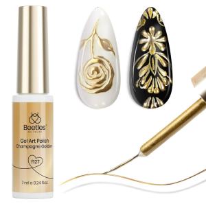 imageBeetles Metallic Silver Liner Gel Nail Art 7ml French Tip Gel Nail Polish 3D Mirror Chrome Effect Metal Painted Pens for Thin French Swirl Line Nail Art Polish Soak off Uv Lamp Manicure Salon0Metallic Gold