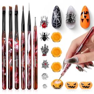 imageBeetles Nail Art Brushes Set Gel Polish Nail Art Design Pen Painting Tools with Detail Brush Gradient Brush and Nail Round Pen for Salon DIY at Home Manicure6Pcs Halloween Nail Art Brushes