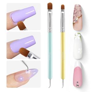 imageBeetles Nail Art Brushes Set Gel Polish Nail Art Design Pen Painting Tools with Detail Brush Gradient Brush and Nail Round Pen for Salon DIY at Home Manicure2pcs Nail Clean Up Brush Set