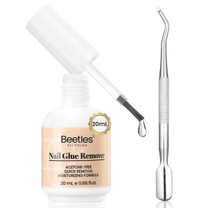 imageBeetles Nail Glue Remover with Cuticle Pusher 20ml Press on Nails Glue Remover for False Nail Tips Acrylic Adhesive Not for U v Gel DIY at Home520ml Glue Remover