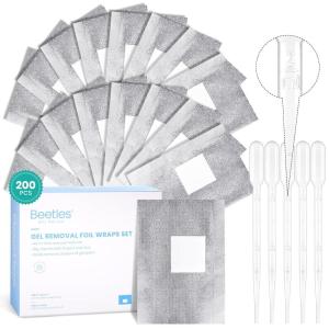imageBeetles Nail Glue with Glue Remover Kit 2  10ML Super Strong Easy to Remove Off Fake Nails Adhesive Remover with Cuticle Pusher1Nail Soak Off Foil Wraps 200Pcs