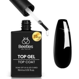 imageBeetles No Wipe Gel Top Coat 15ml Top Coat Gel Nail Polish Clear Color Shine Finish and Long Lasting Soak Off U v Nail Lamp Gift for Girls415ml Clear Gel Top Coat