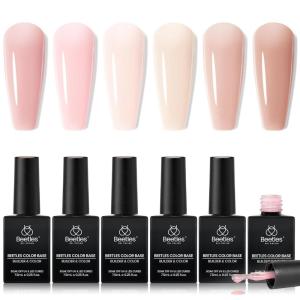 imageBeetles Rubber Base Gel Nail Polish 6 Colors Nude Gel Polish Pink Peach Neutral Sheer French Tips Base Colors for Nails Base Flexible U V LED Soak Off Gel Kit for DIY Home Manicure Winter Nail Gifts006 Colors Sunset Peach