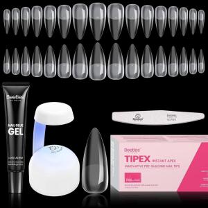 imageBeetles Tipex Gel Nail Kit with 224Pcs 16Sizes Medium Coffin Apex Nail Tips C Curved  Prebuilding Acrylic Nails with Tipex Nail GlueMini Nail Lamp Nail File for DIY Nails or Salon Use0CStiletto Medium 224pcs Tipex Nail Kit