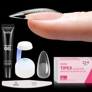 imageBeetles Tipex Gel Nail Kit with 224Pcs 16Sizes Medium Coffin Apex Nail Tips C Curved  Prebuilding Acrylic Nails with Tipex Nail GlueMini Nail Lamp Nail File for DIY Nails or Salon Use0BAlmond Medium 224 PcsTipex Nail kit
