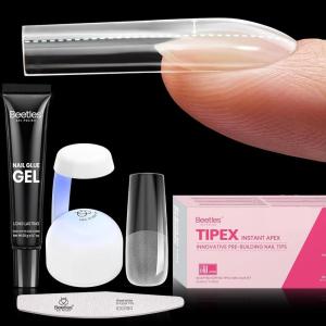 imageBeetles Tipex Gel Nail Kit with 224Pcs 16Sizes Medium Coffin Apex Nail Tips C Curved  Prebuilding Acrylic Nails with Tipex Nail GlueMini Nail Lamp Nail File for DIY Nails or Salon Use0HSquare Long 224pcs Tipex Nail Kit