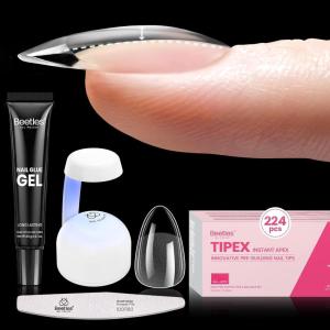 imageBeetles Tipex Gel Nail Kit with 224Pcs 16Sizes Medium Coffin Apex Nail Tips C Curved  Prebuilding Acrylic Nails with Tipex Nail GlueMini Nail Lamp Nail File for DIY Nails or Salon Use0AAlmond Short 224pcs Tipex Nail Kit