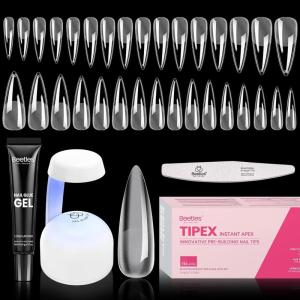 imageBeetles Tipex Gel Nail Kit with 224Pcs 16Sizes Medium Coffin Apex Nail Tips C Curved  Prebuilding Acrylic Nails with Tipex Nail GlueMini Nail Lamp Nail File for DIY Nails or Salon Use0DStiletto Long 224pcs Tipex Nail Kit