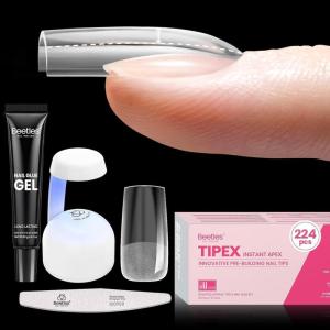 imageBeetles Tipex Gel Nail Kit with 224Pcs 16Sizes Medium Coffin Apex Nail Tips C Curved  Prebuilding Acrylic Nails with Tipex Nail GlueMini Nail Lamp Nail File for DIY Nails or Salon Use0GSquare Medium 224pcs Tipex Nail Kit