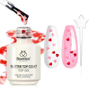 imagebeetles Gel Polish 2 In 1 Pearlescent Glitter Gel Top CoatPearl Gel Nail Polish Glossy Shiny Gel Nail Polish No Wipe Gel Top Coat Soak Off UV Led Long Lasting Shine Manicure GiftsHolographic Pink Hearts