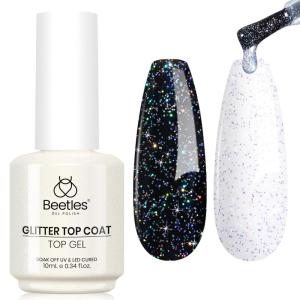 imagebeetles Gel Polish 2 In 1 Pearlescent Glitter Gel Top CoatPearl Gel Nail Polish Glossy Shiny Gel Nail Polish No Wipe Gel Top Coat Soak Off UV Led Long Lasting Shine Manicure GiftsIridescent Silver Mix Glitter Top Coat