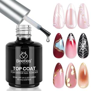 imagebeetles Gel Polish No Wipe Gel Top Coat  Clear Color Top Coat Gel Nail Polish Shine Finish and Long Lasting Soak Off Nail Lamp 15ml Christmas Nails Gifts for Women15ml Gel Top Coat for Chrome Nail Powder