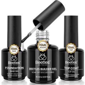 imagebeetles Gel Polish No Wipe Gel Top Coat  Clear Color Top Coat Gel Nail Polish Shine Finish and Long Lasting Soak Off Nail Lamp 15ml Christmas Nails Gifts for Women004Clear Builder Nail Gel  Base Top Coat 3Pcs