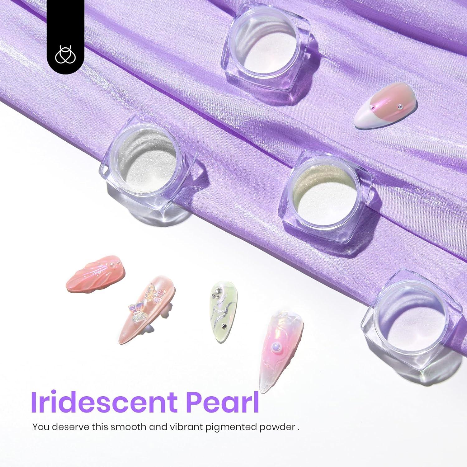 imageBeetles Metallic Chrome Nail Powder Mirror Effect Gold Champagne Chrome Powder 4 colors Brown Nails Art Design Manicure Decoration Glitter 05gJar Holiday Gift for Women GirlsIridescent Pearl