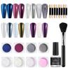 imageBeetles 3D Nail Art Brushes Dualended Silicone Manicure Tool Gold Chrome Nail Powder 15mm Liner Brush Dotting Tool with Flowers Bowknot Mold Pearls for 3D Manicure Design Carving Drawing Effect08 Colors Metallic Chrome Powder